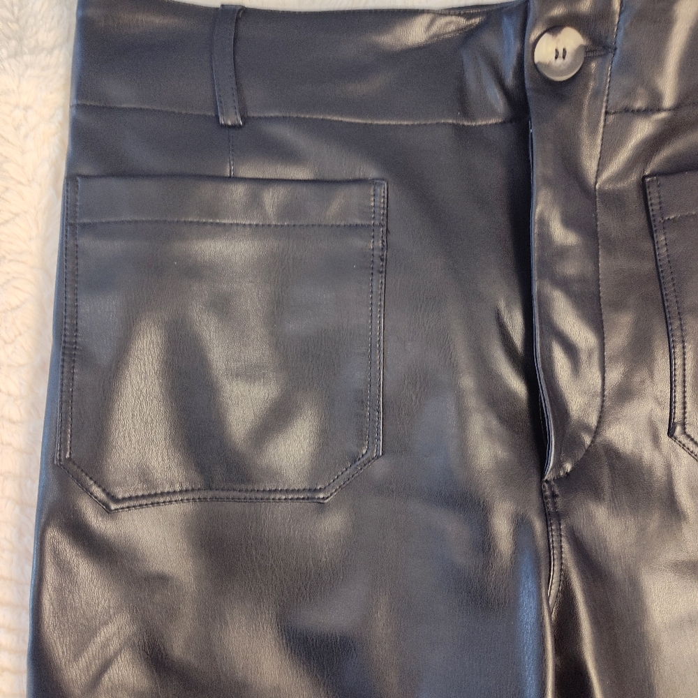 Maeve By Anthropology Black Faux Leather Pants Women's Size 32 - Picture 3 of 13